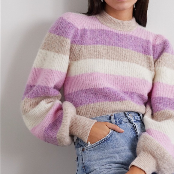 Ganni Sweaters - GANNI Alpaca Purple Striped ribbed-knit Sweater